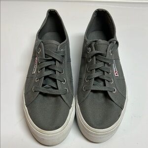 Superga Stone Grey Canvas Platform Sneakers